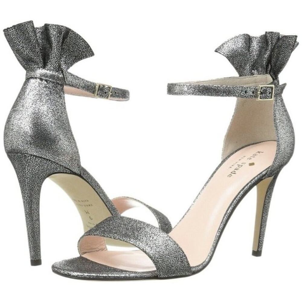Kate Spade Women's Iris Ruffle Ankle Strap Heels Pewter/Cracked Vintage Size 9M